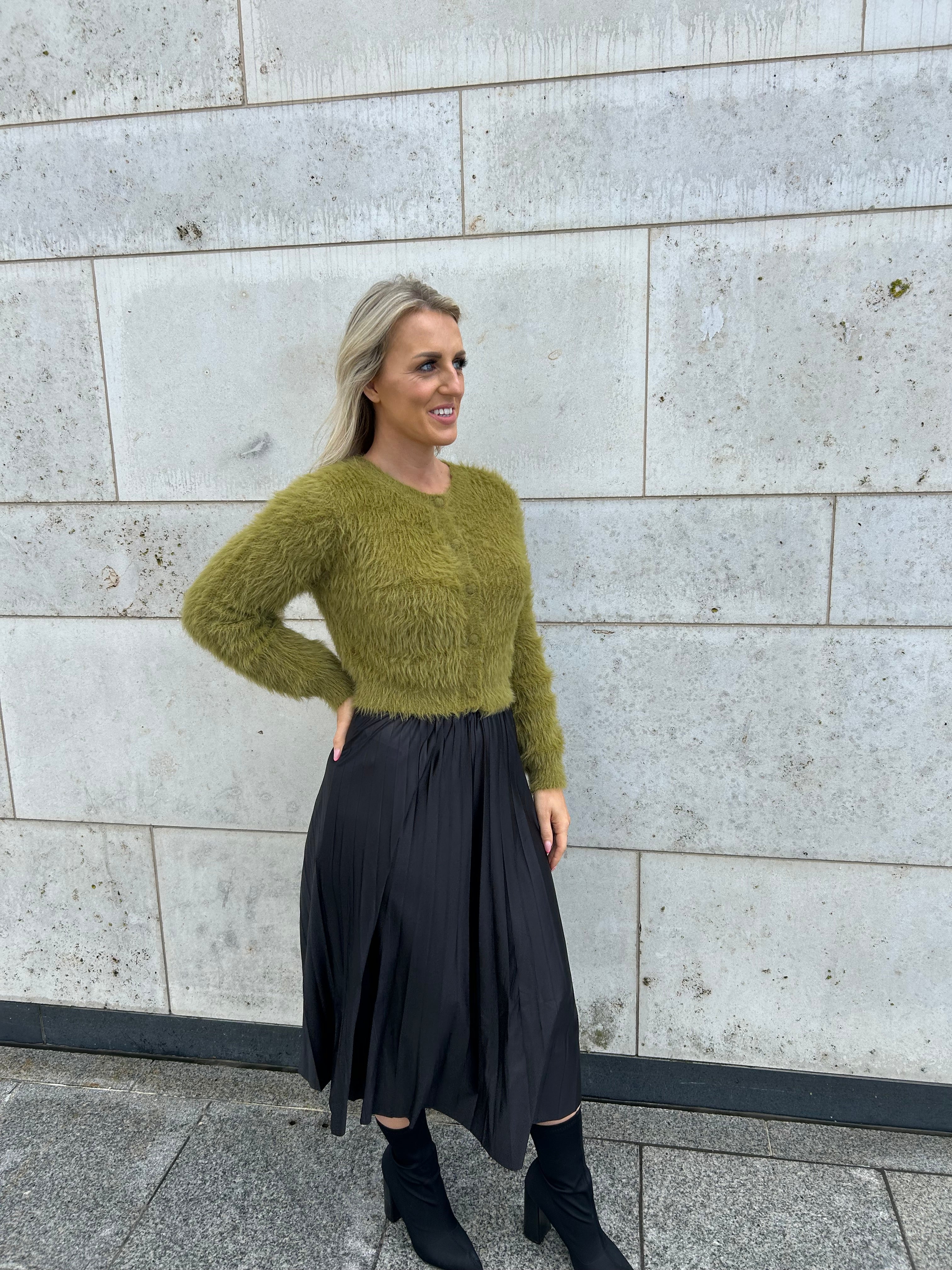 VIREGINA Knit Cardigan - Green Moss